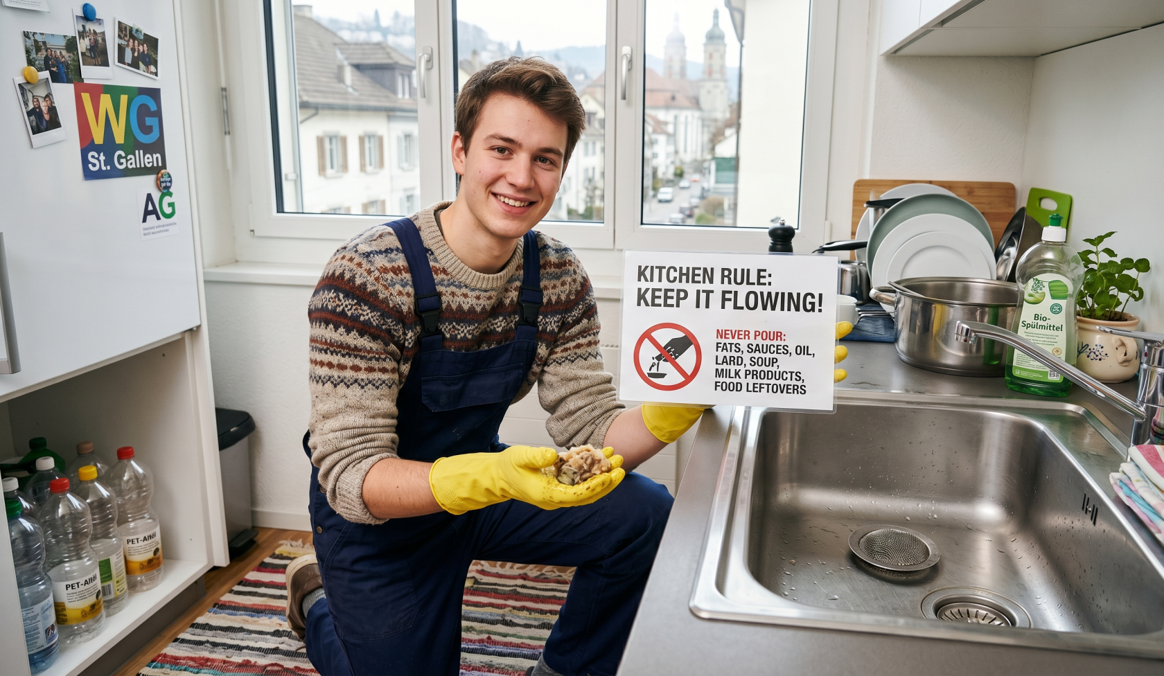 Never pour food leftovers or grease down the sink.png